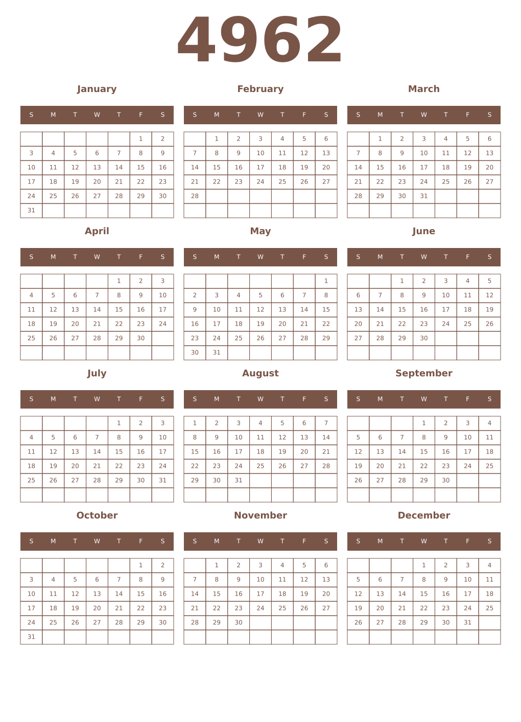 Printable 4962 Year Calendars coffe