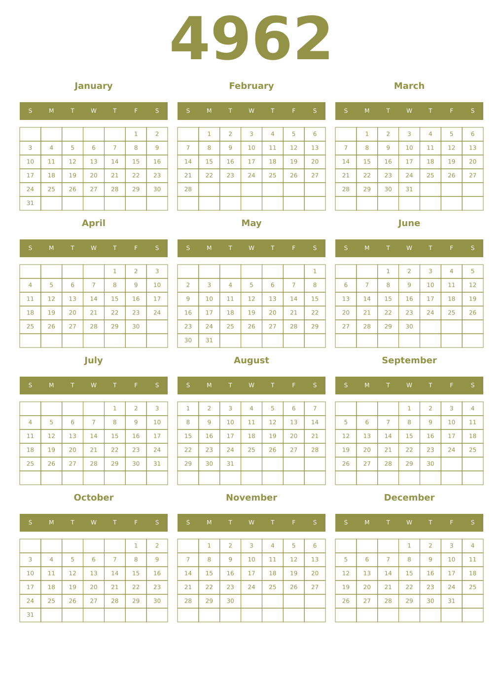 Printable 4962 Year Calendars eburnean