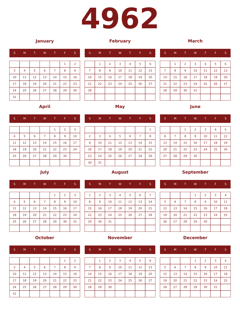 Printable 4962 Year Calendars falu