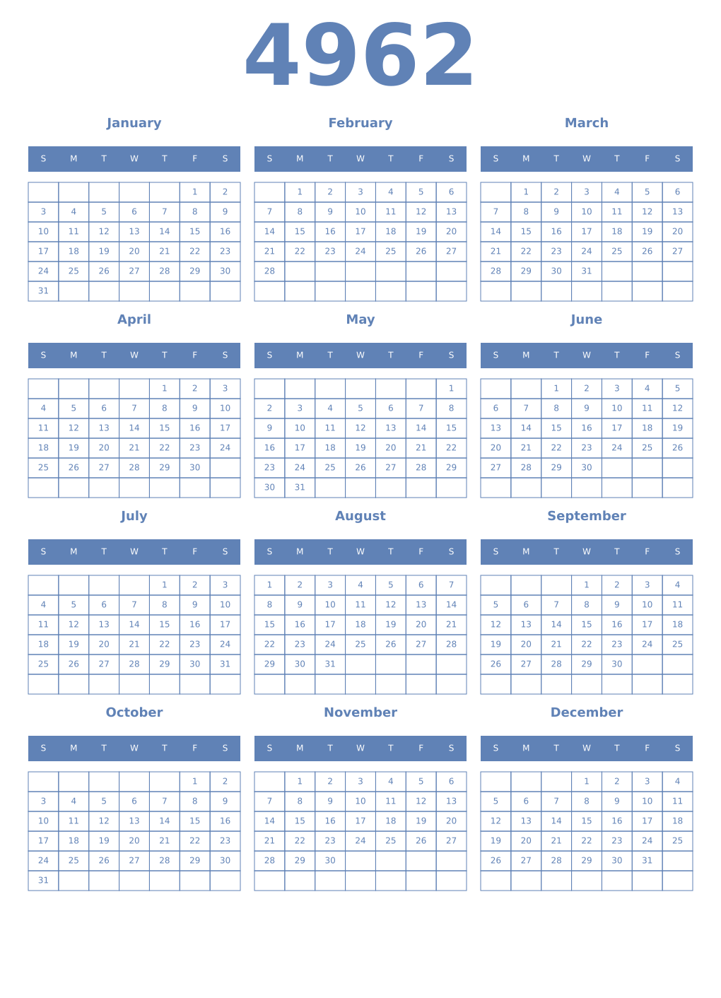 Printable 4962 Year Calendars glaucous