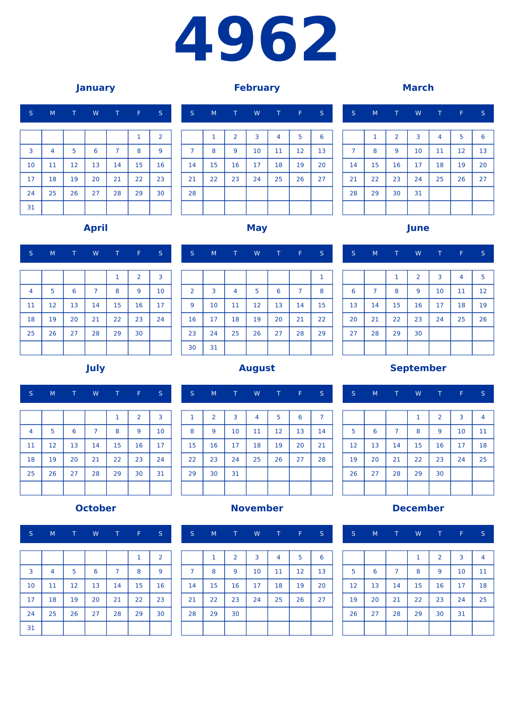 Printable 4962 Year Calendars smalt
