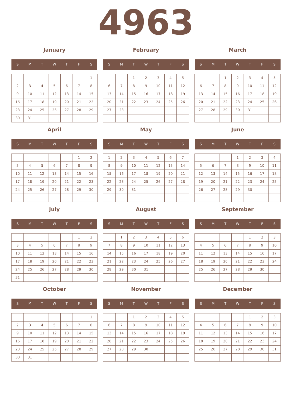 Printable 4963 Year Calendars coffe