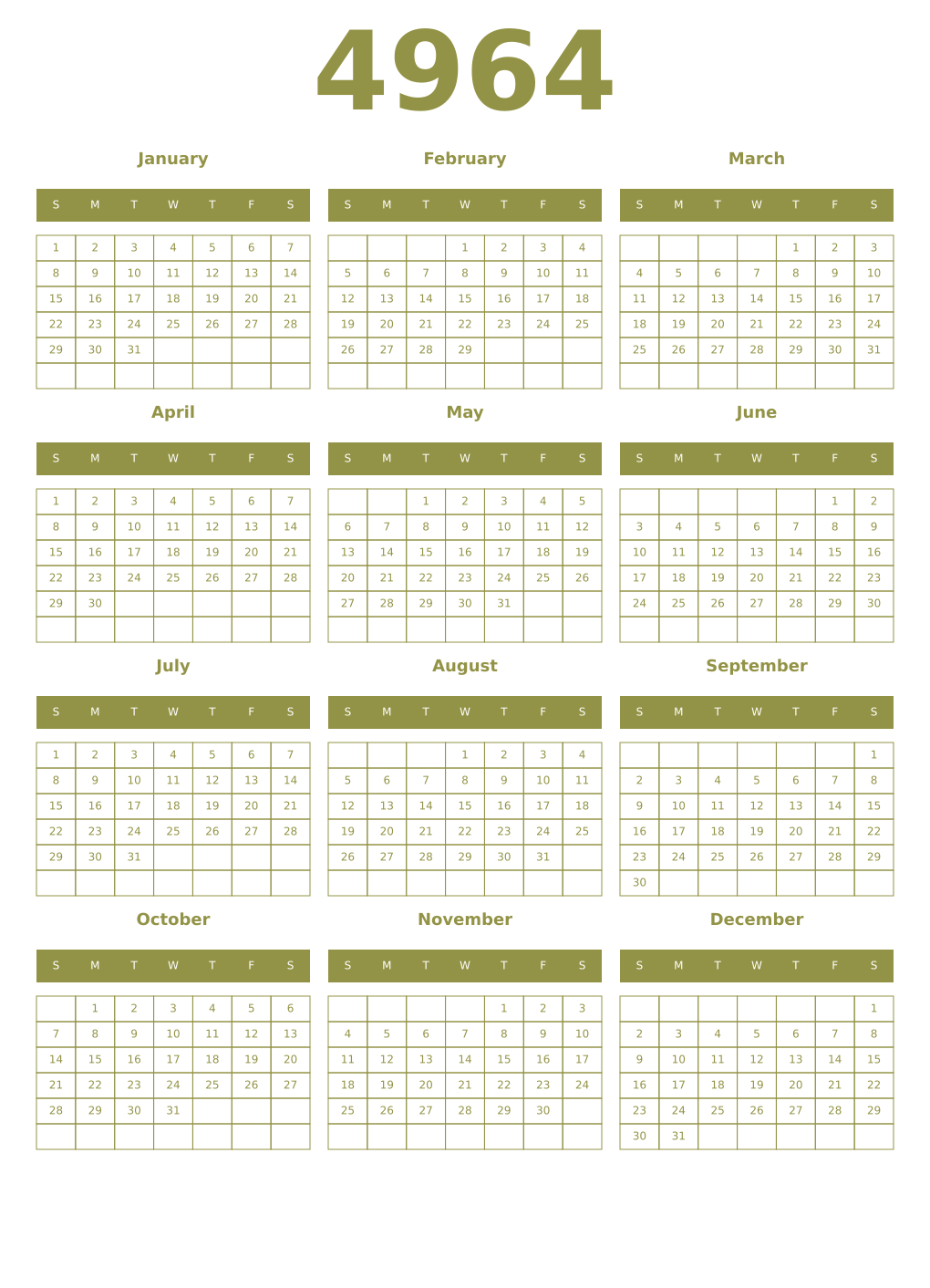 Printable 4964 Year Calendars eburnean