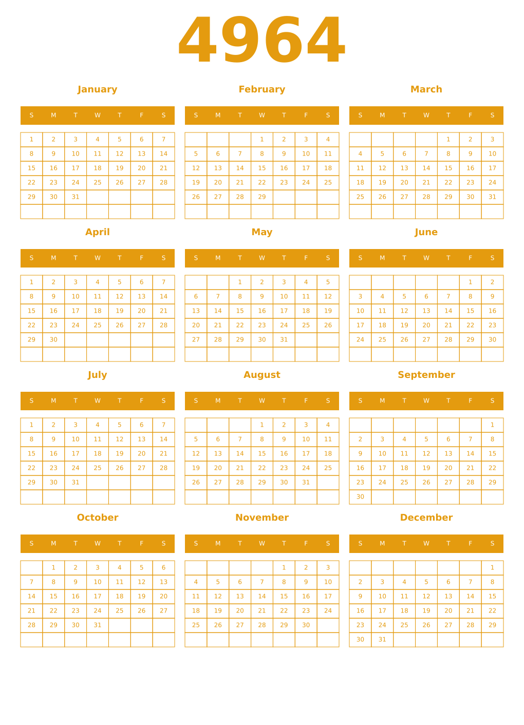 Printable 4964 Year Calendars gamboge