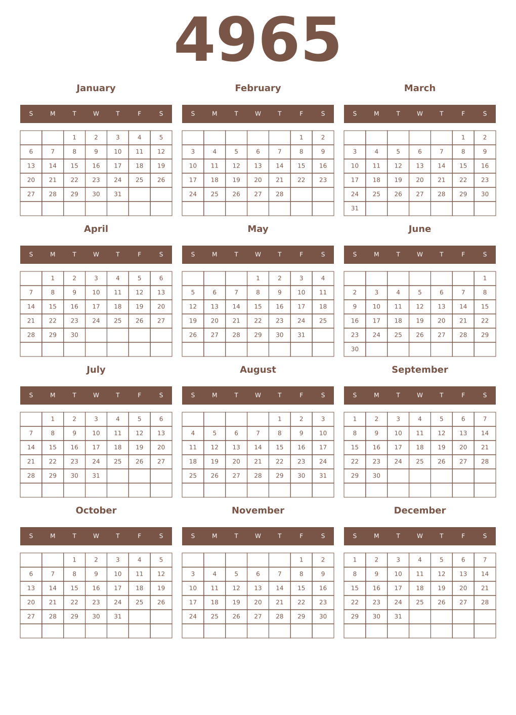Printable 4965 Year Calendars coffe