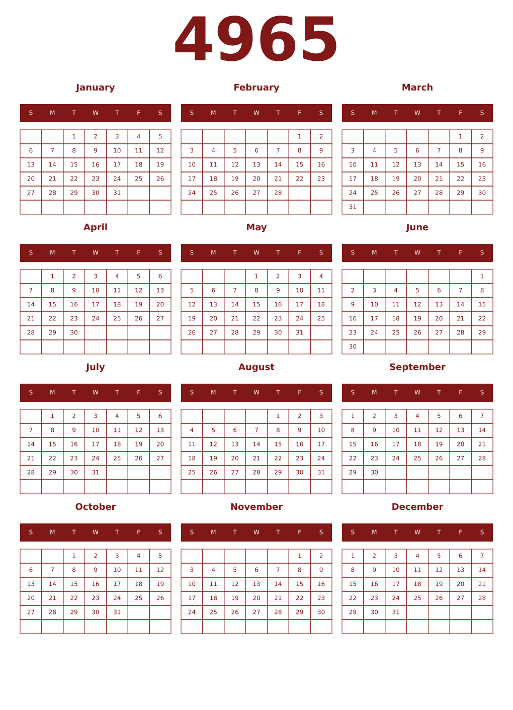 Printable 4965 Year Calendars falu