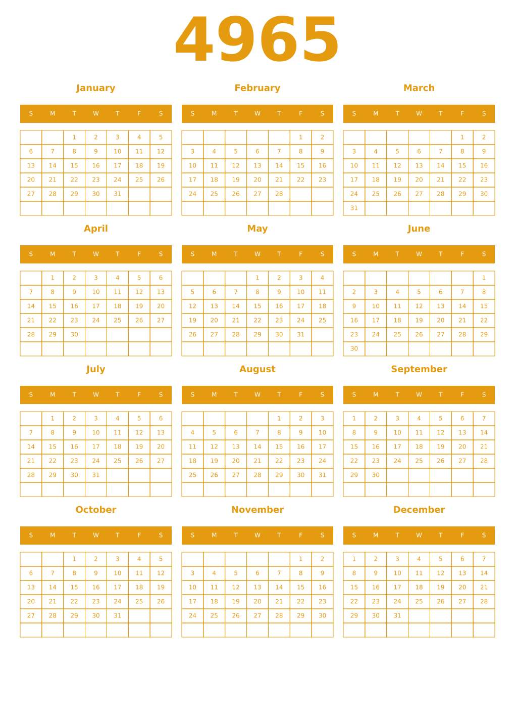 Printable 4965 Year Calendars gamboge