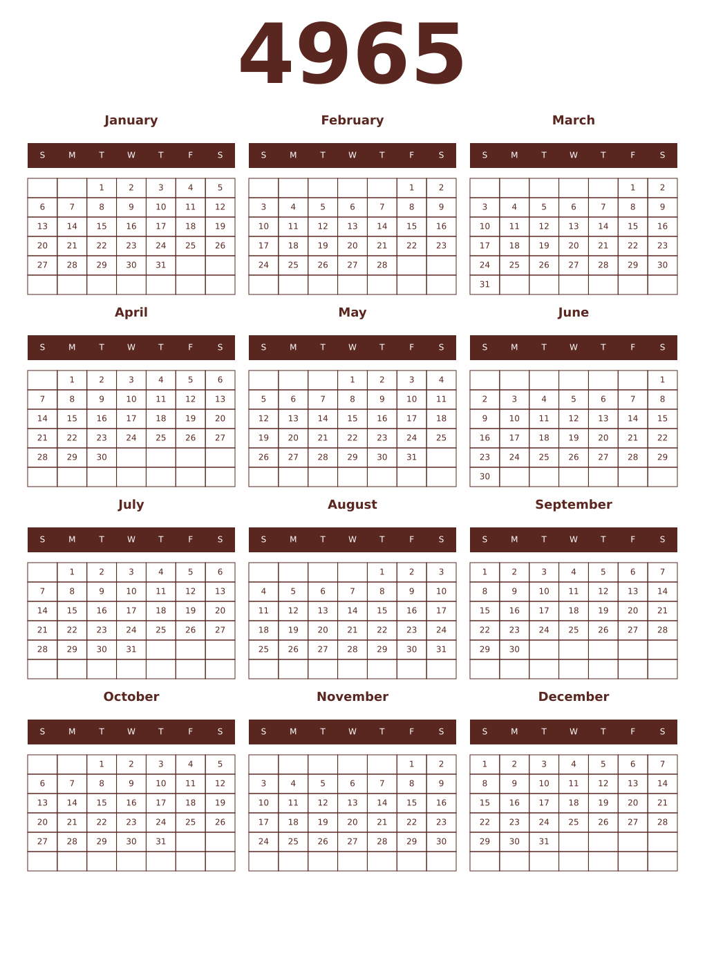 Printable 4965 Year Calendars mortuum