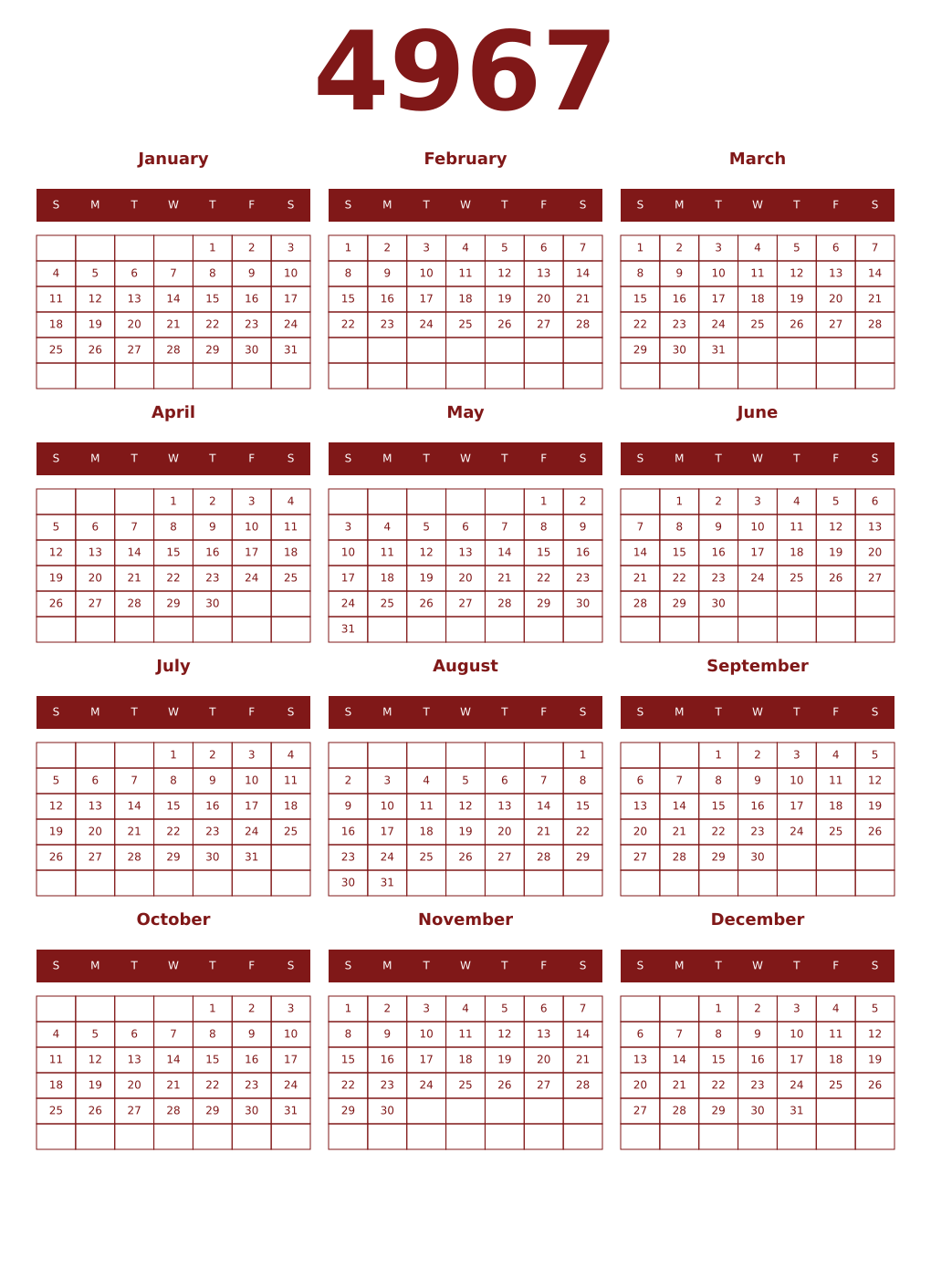 Printable 4967 Year Calendars falu