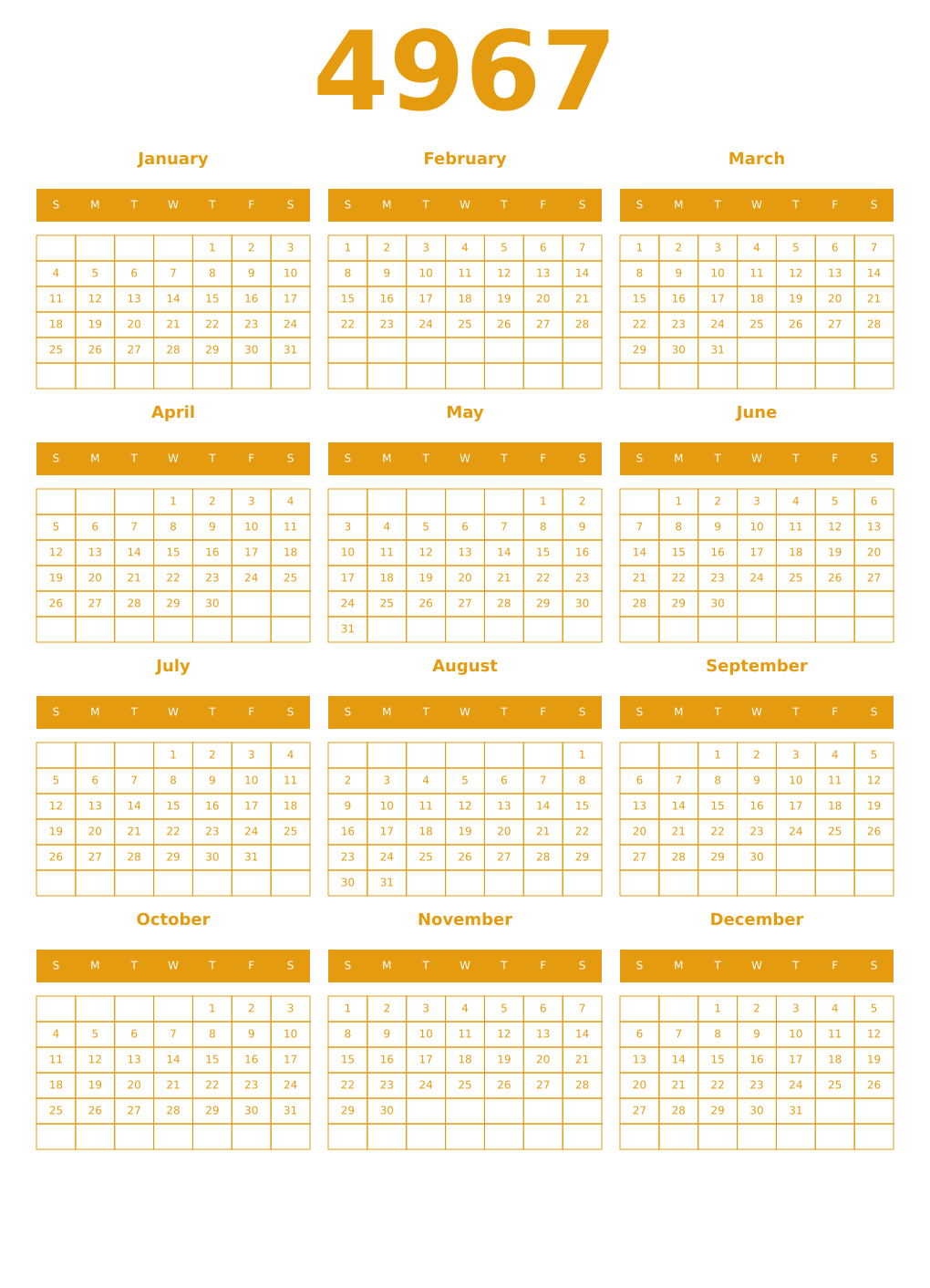Printable 4967 Year Calendars gamboge