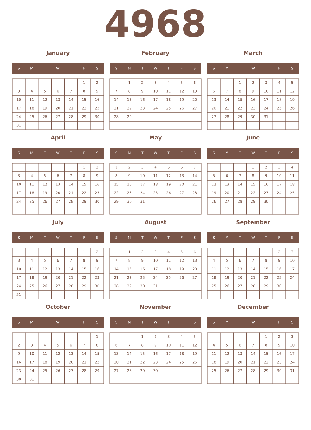 Printable 4968 Year Calendars coffe