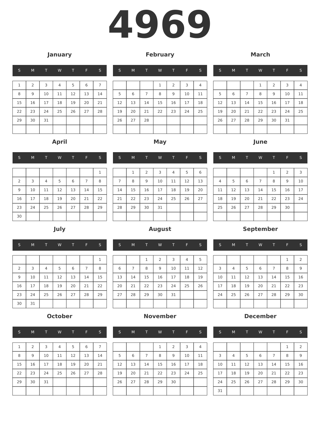 Printable 4969 Year Calendars dark