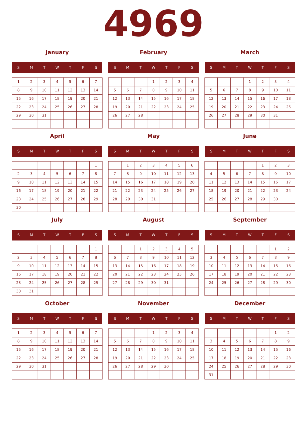 Printable 4969 Year Calendars falu