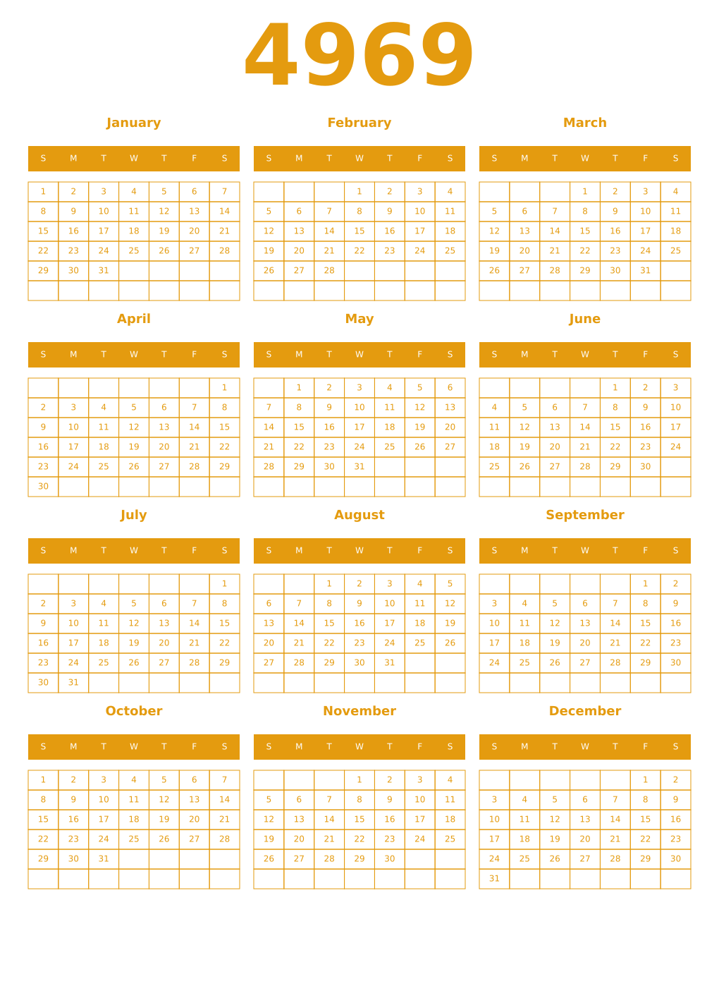 Printable 4969 Year Calendars gamboge