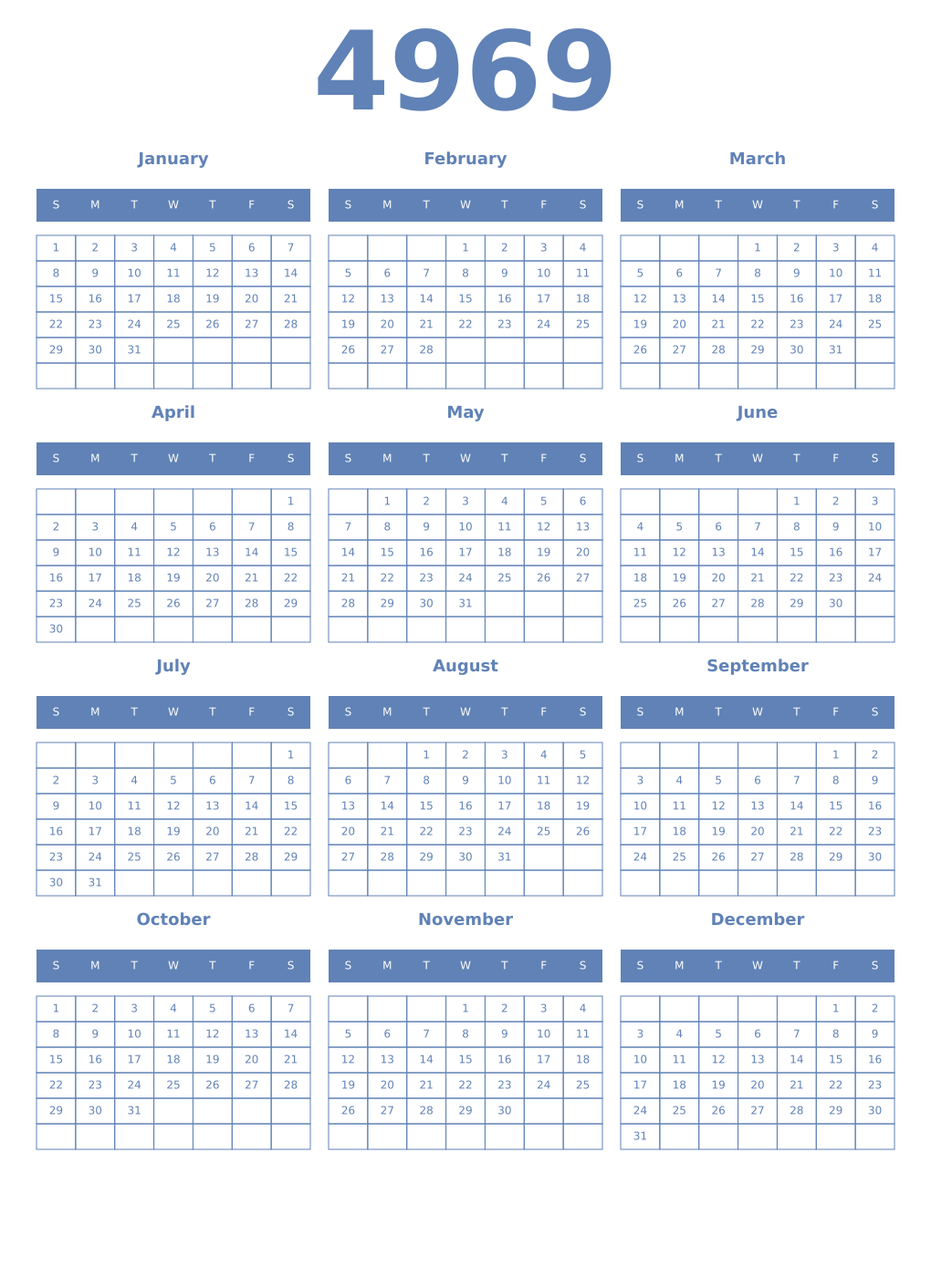 Printable 4969 Year Calendars glaucous