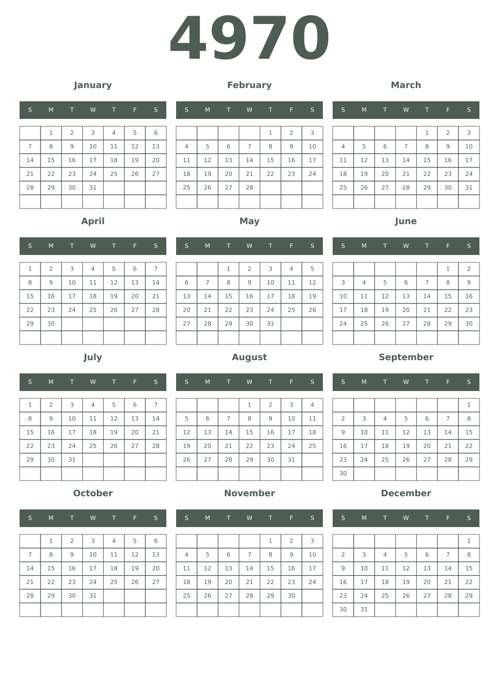 Printable 4970 Year Calendars feldgrau