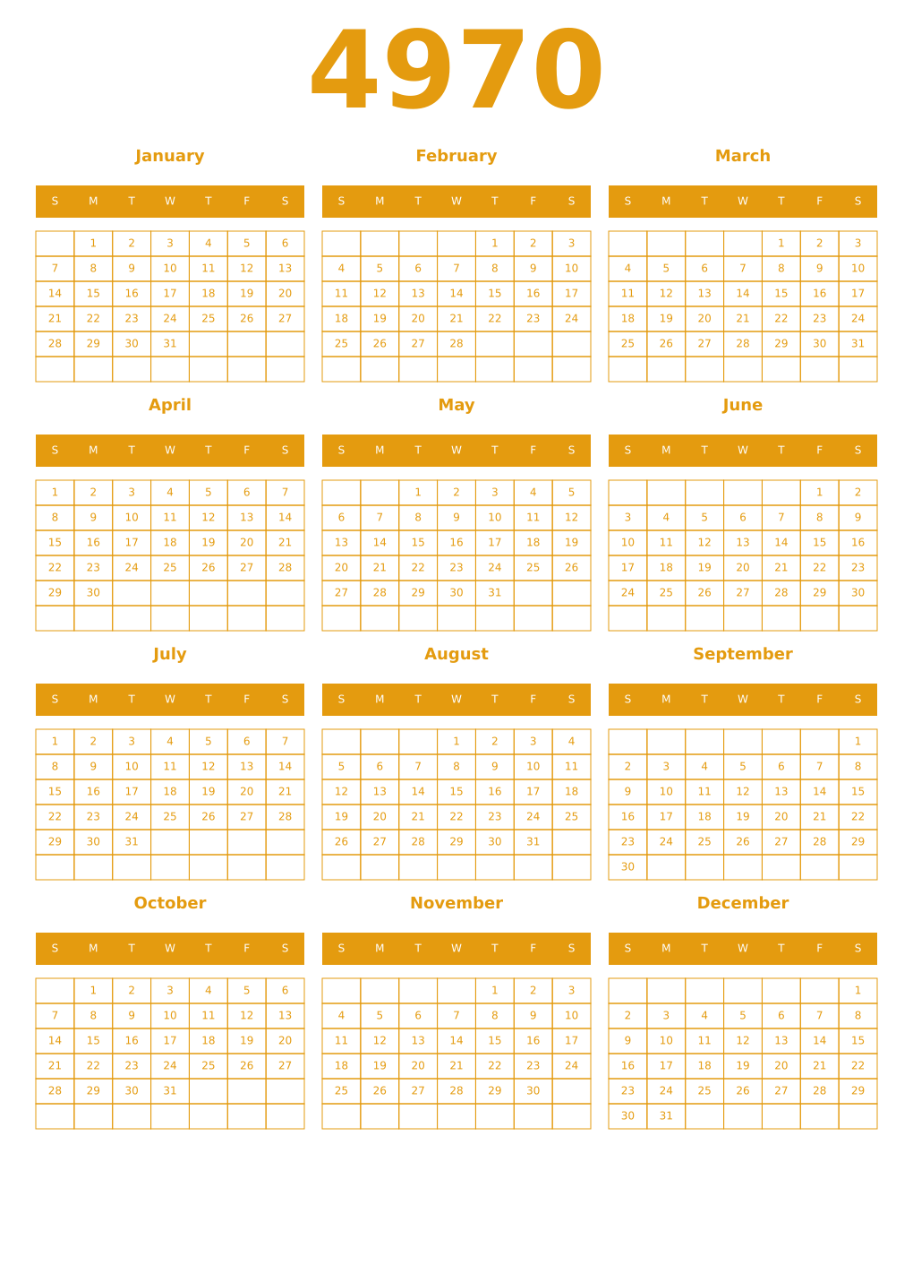 Printable 4970 Year Calendars gamboge