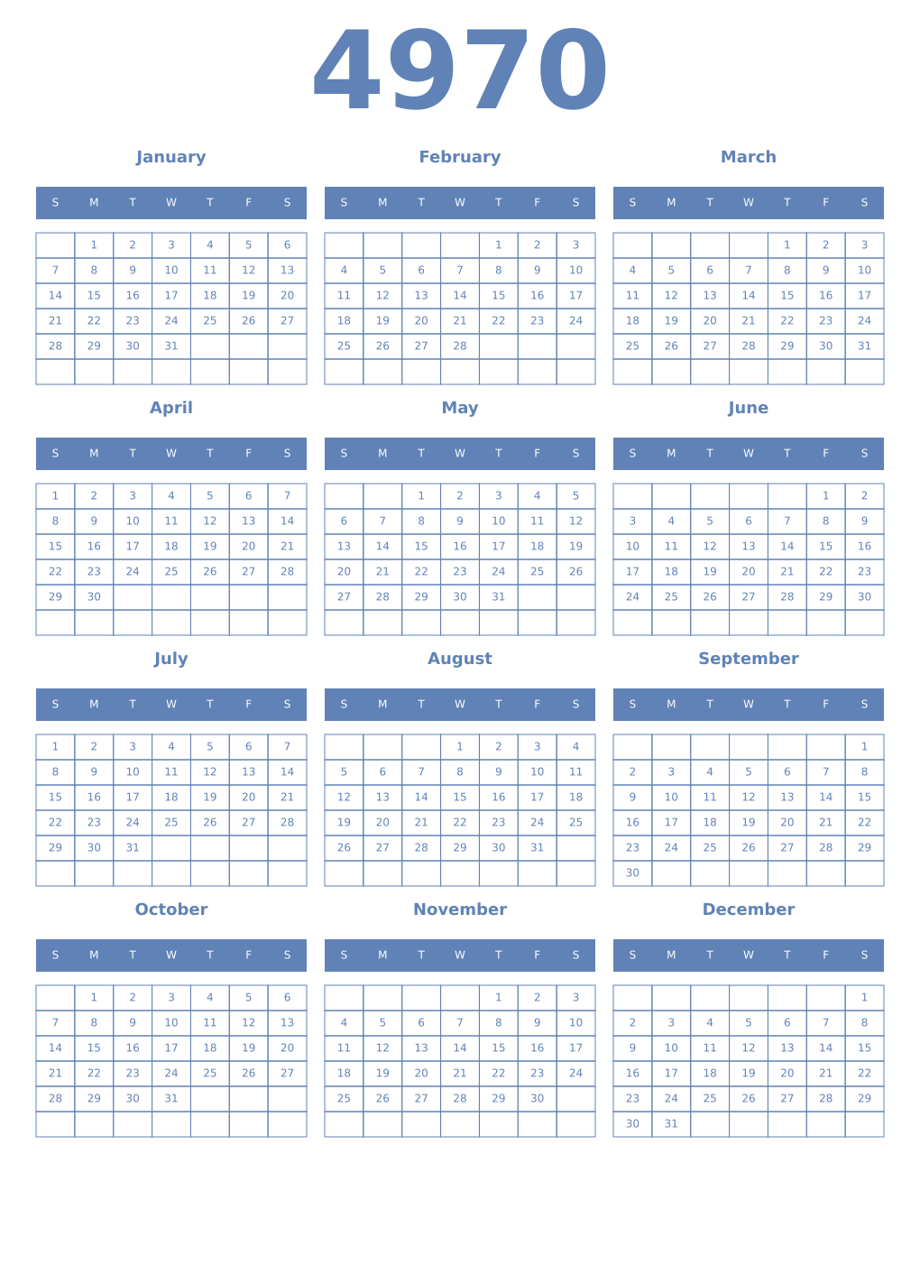 Printable 4970 Year Calendars glaucous