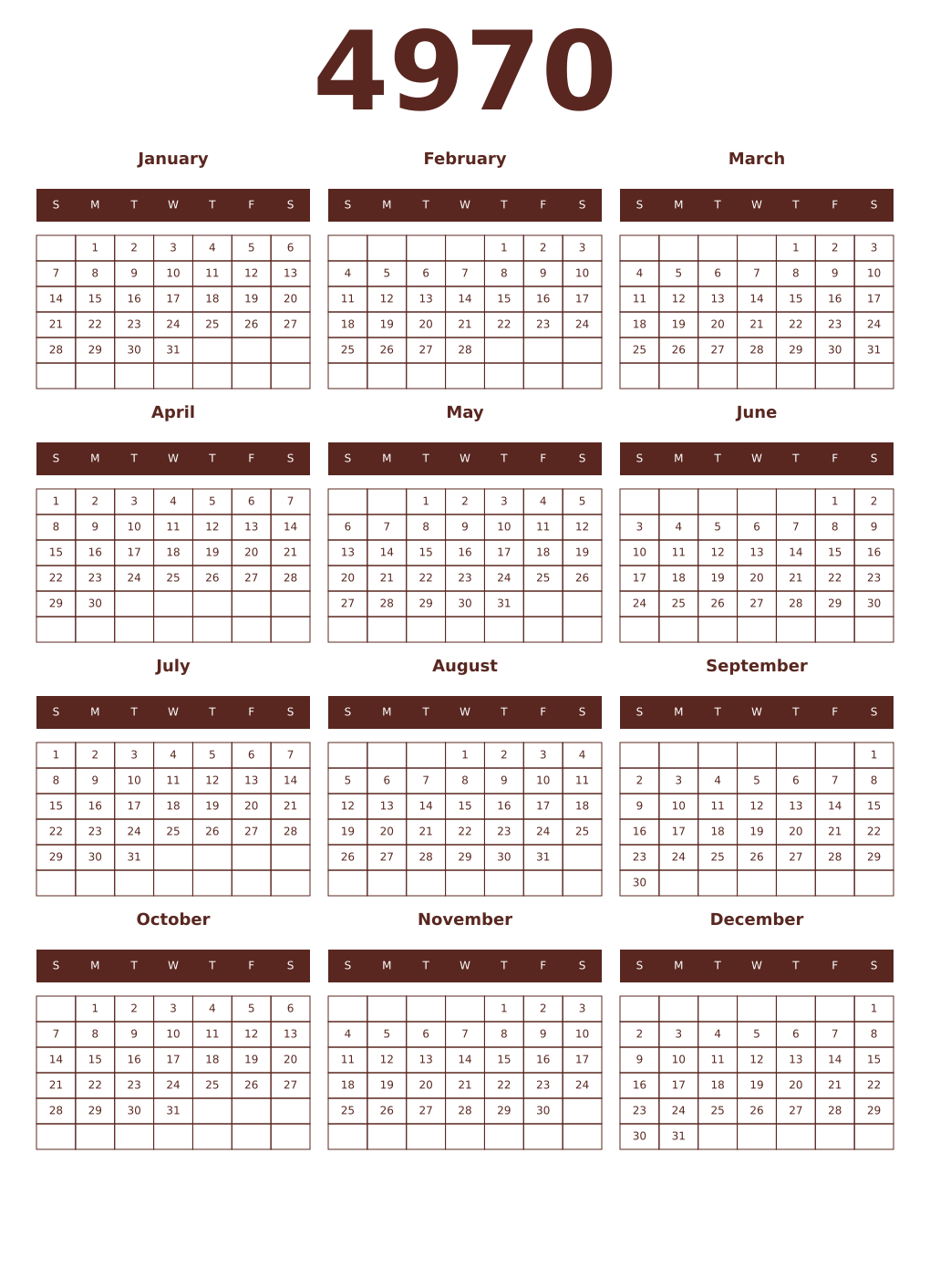 Printable 4970 Year Calendars mortuum