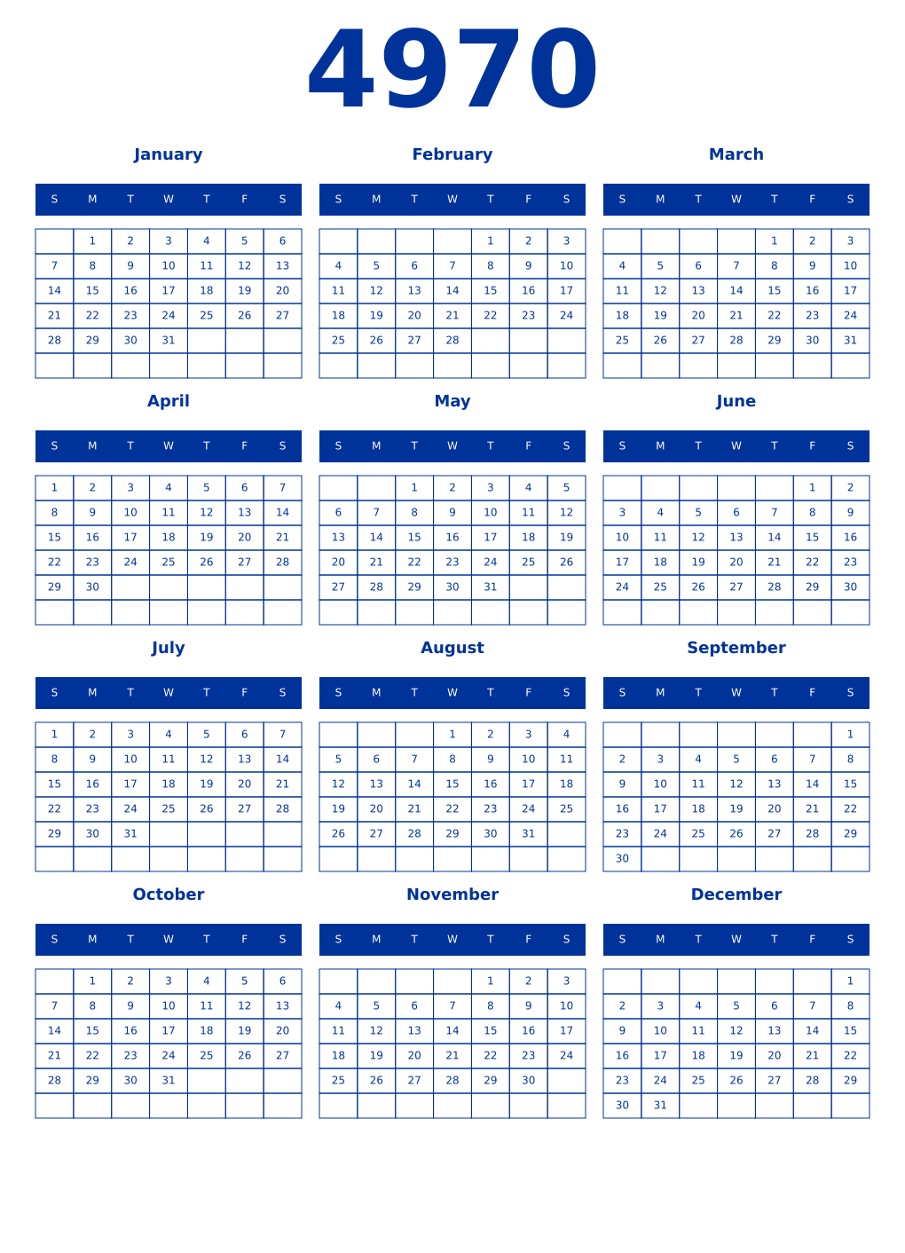 Printable 4970 Year Calendars smalt