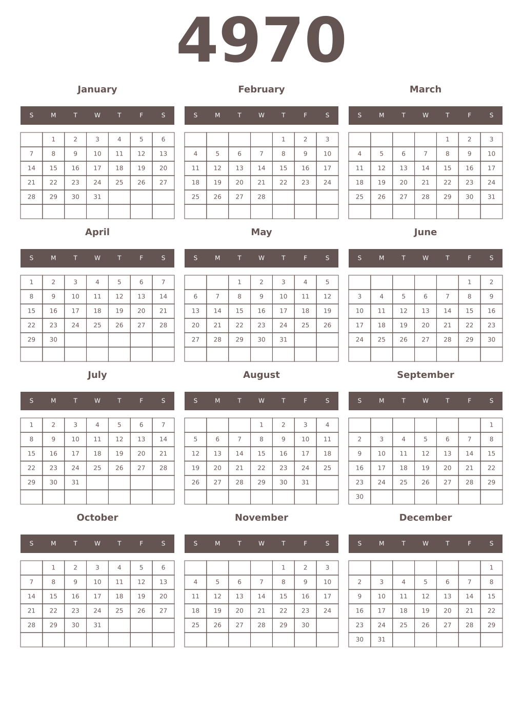 Printable 4970 Year Calendars wenge