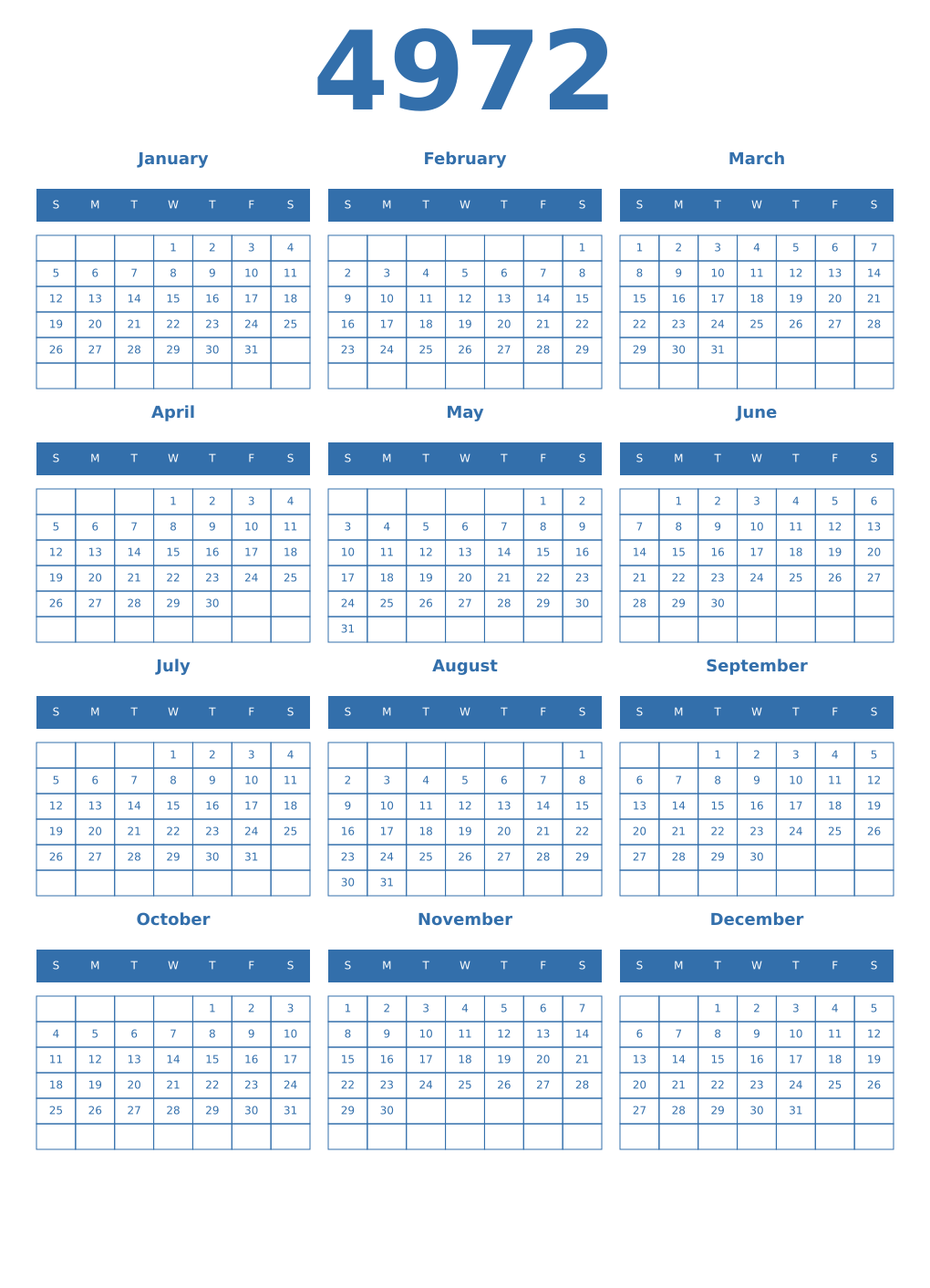 Printable 4972 Year Calendars blue