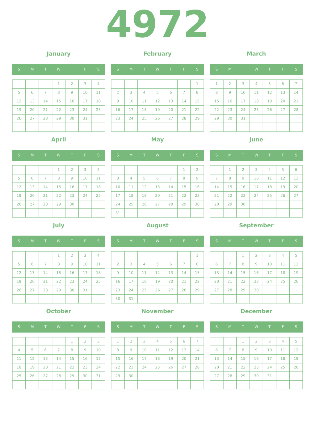 Printable 4972 Year Calendars celadon