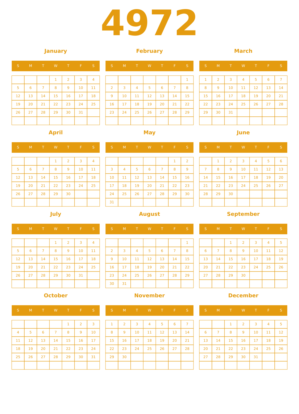 Printable 4972 Year Calendars gamboge