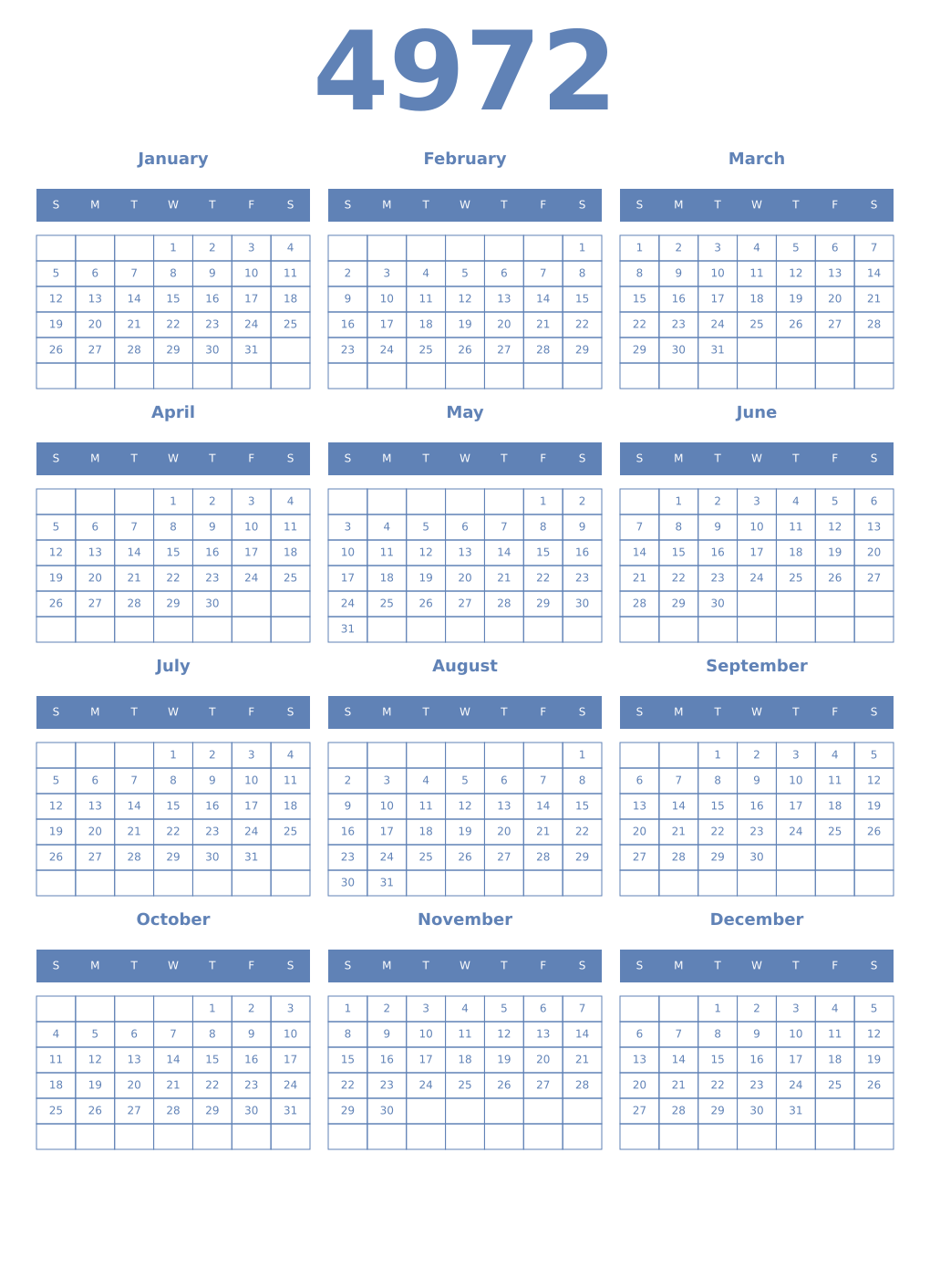 Printable 4972 Year Calendars glaucous