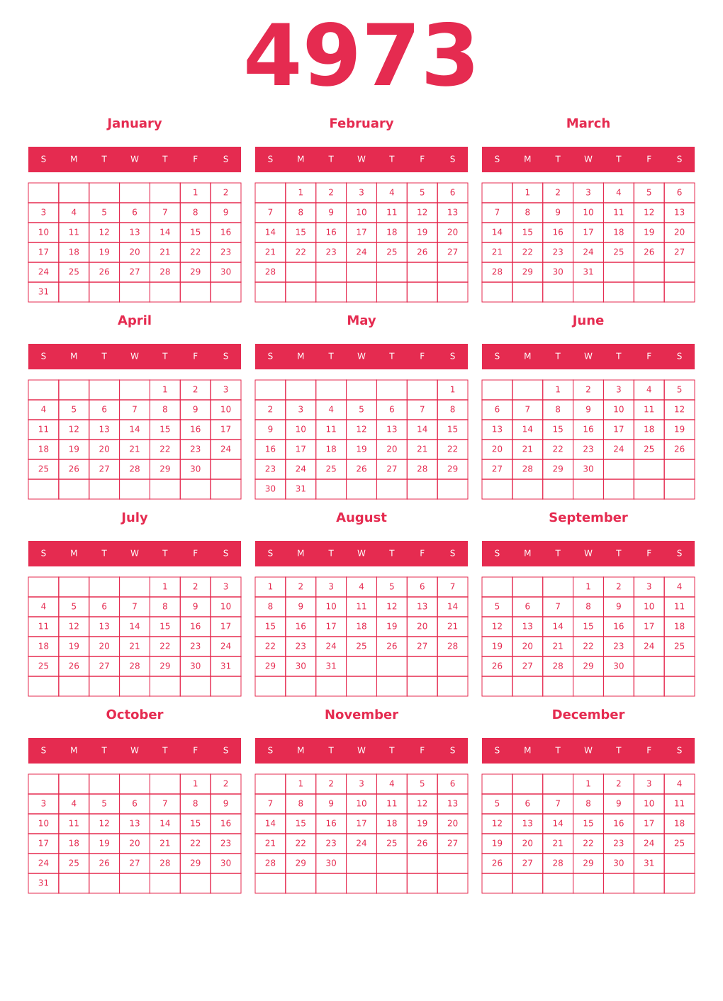 Printable 4973 Year Calendars amaranth