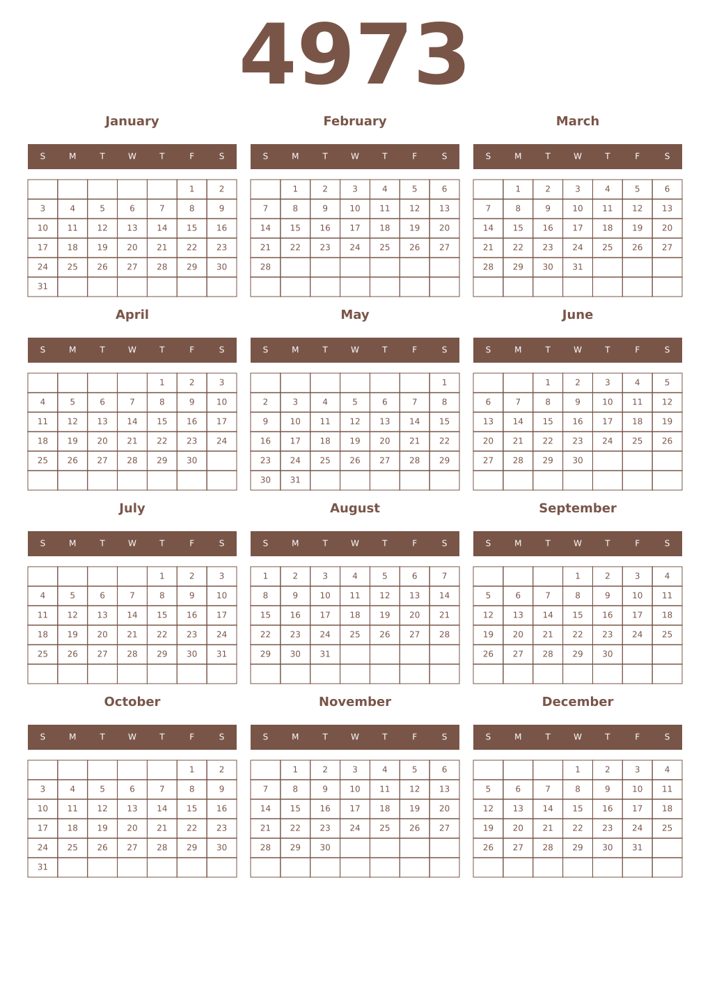 Printable 4973 Year Calendars coffe