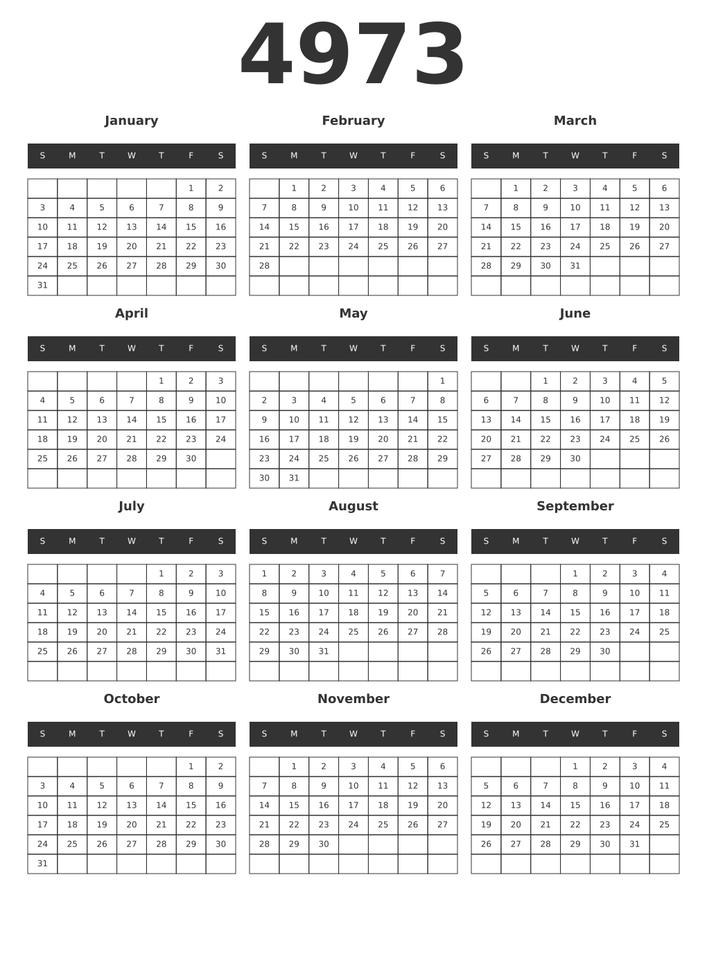 Printable 4973 Year Calendars dark