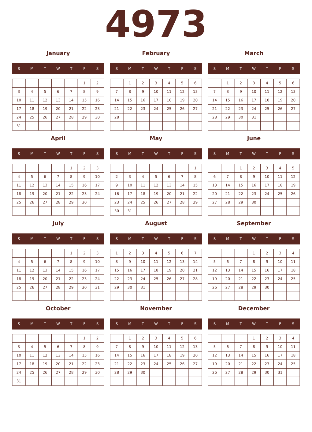 Printable 4973 Year Calendars mortuum