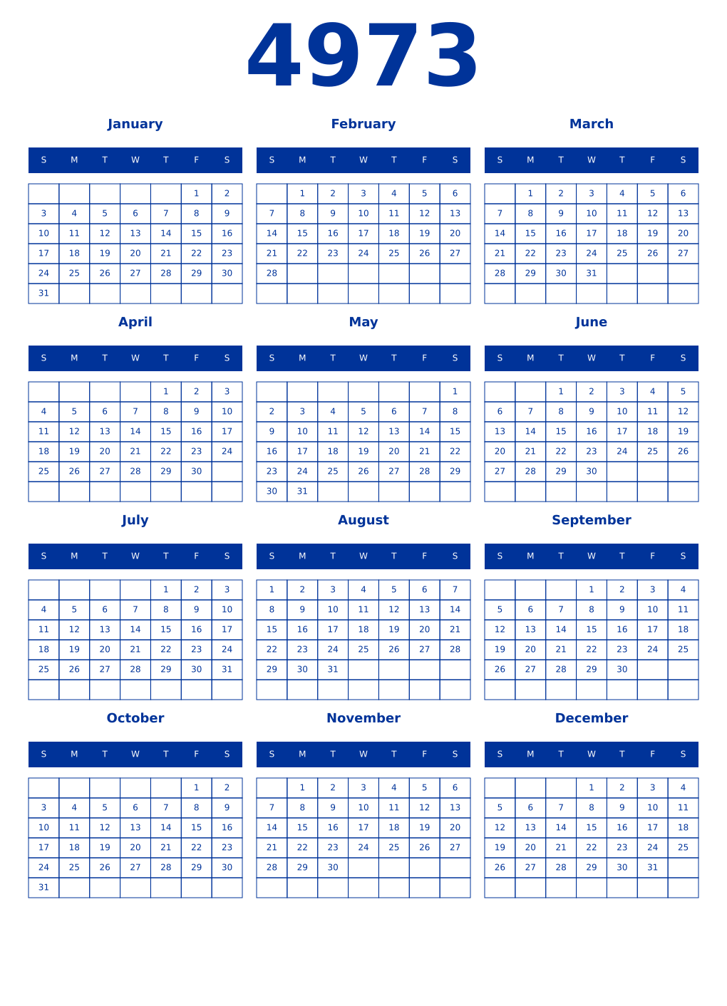 Printable 4973 Year Calendars smalt