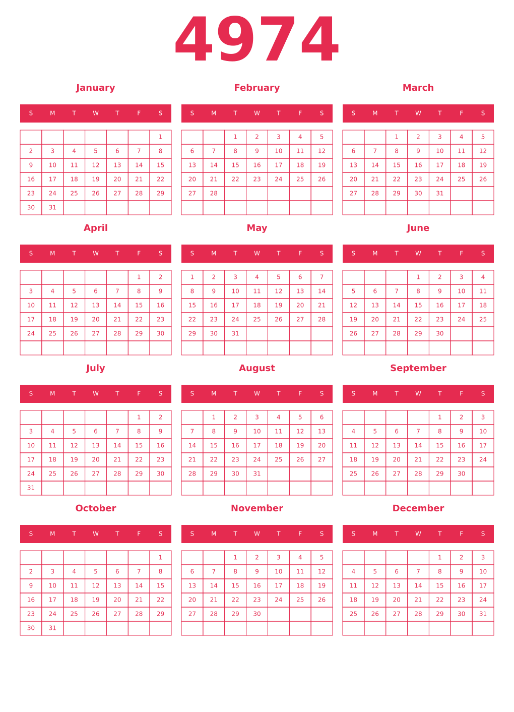 Printable 4974 Year Calendars amaranth