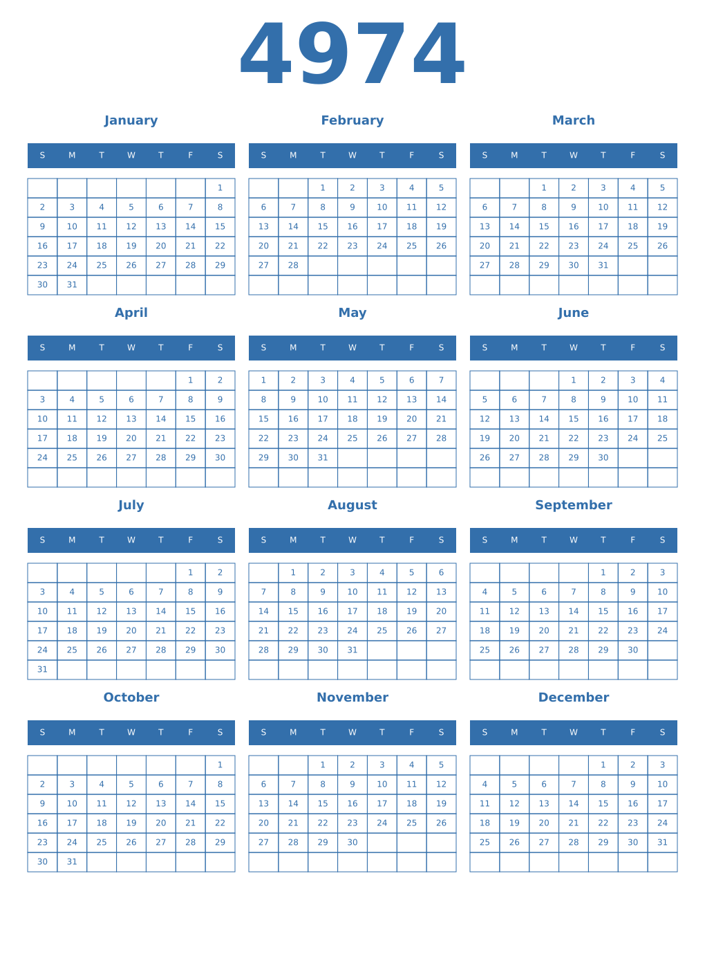 Printable 4974 Year Calendars blue