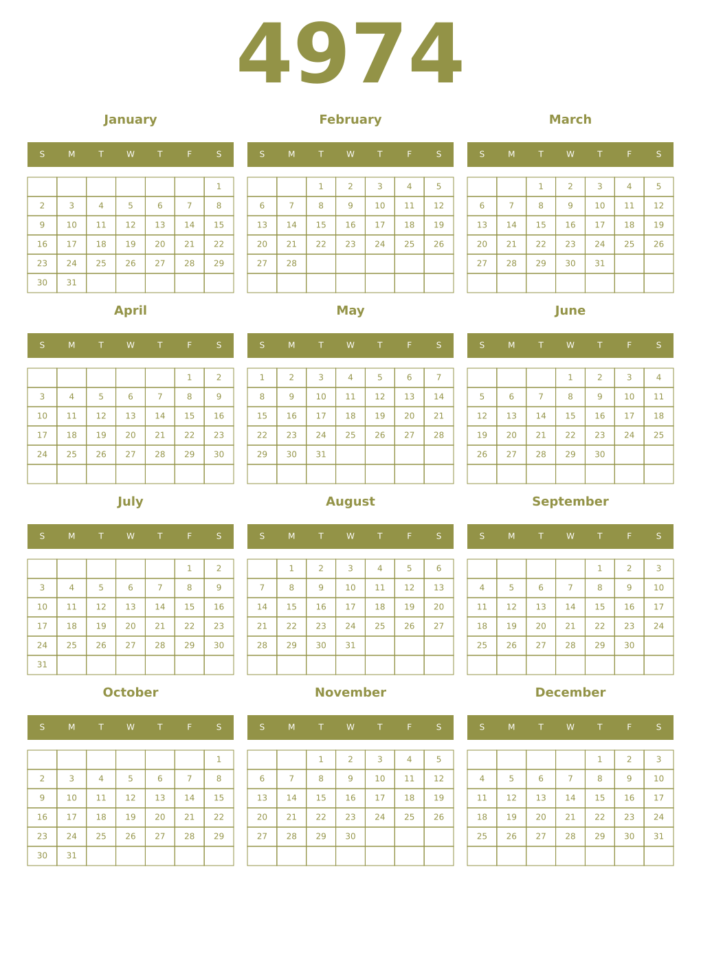 Printable 4974 Year Calendars eburnean
