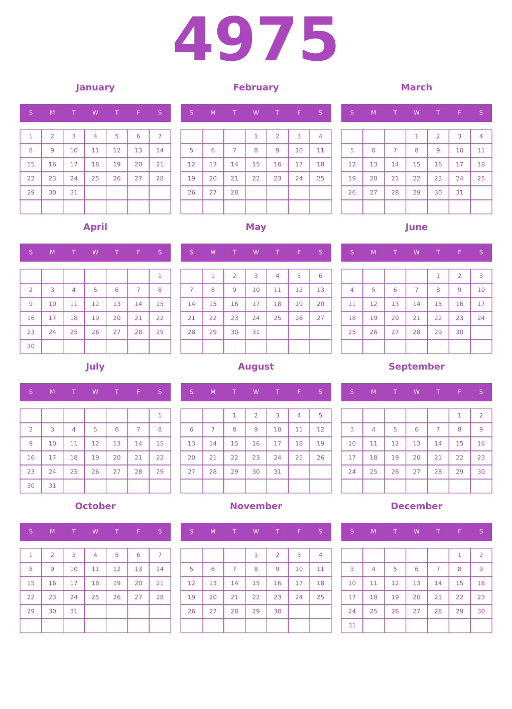 Printable 4975 Calendars