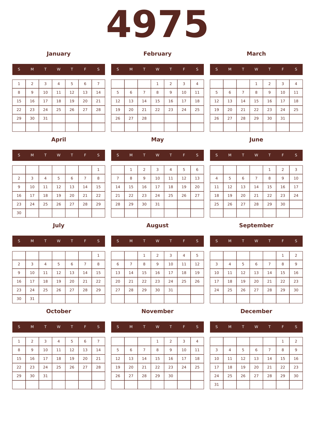 Printable 4975 Year Calendars mortuum