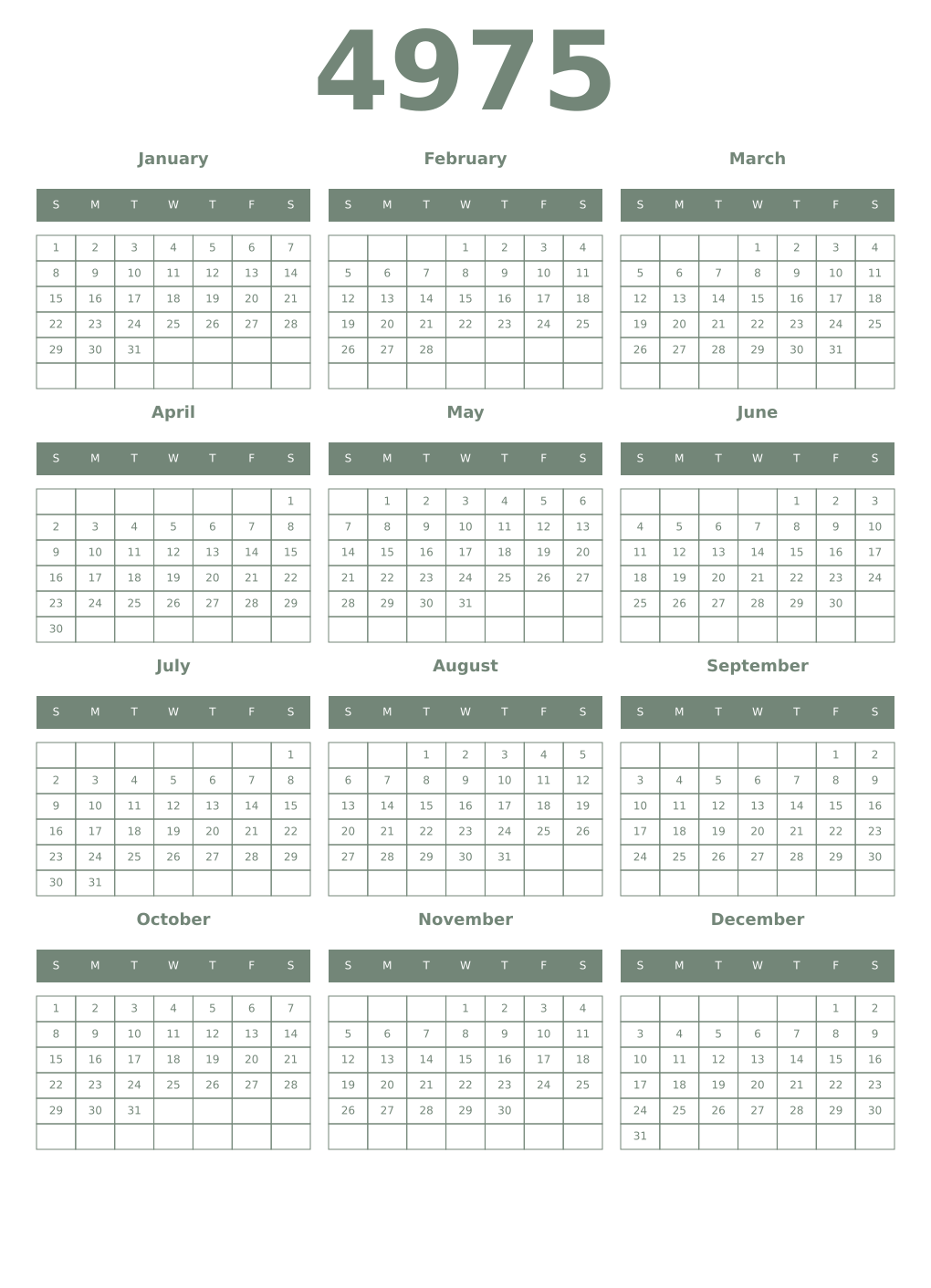 Printable 4975 Year Calendars xanadu
