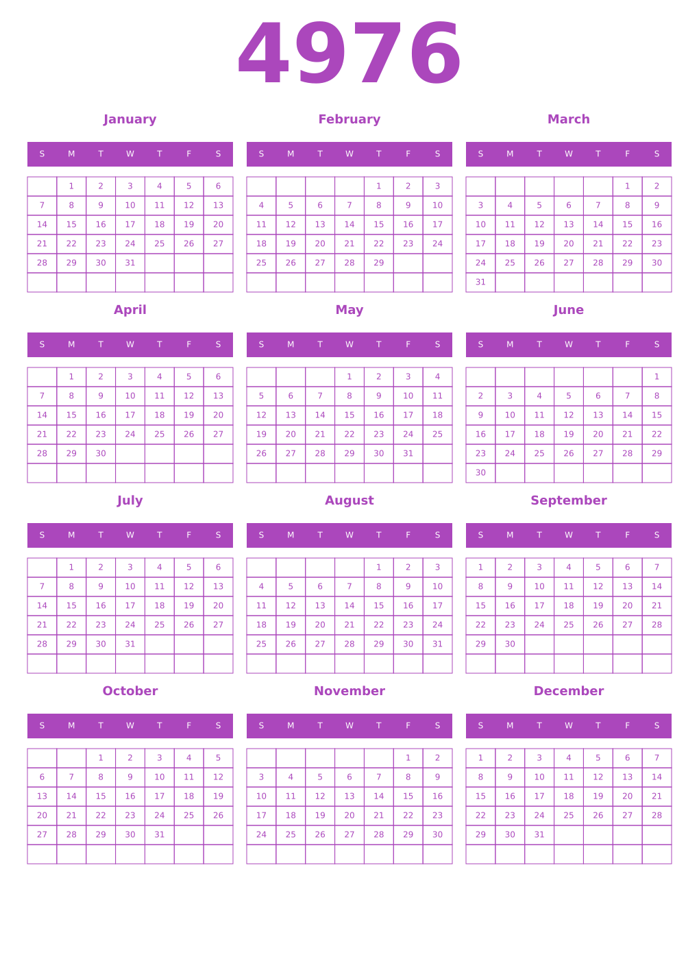 Printable 4976 Calendars
