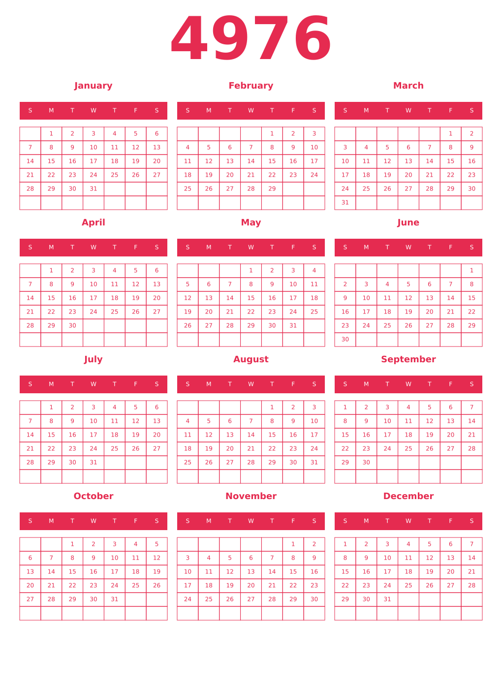 Printable 4976 Year Calendars amaranth