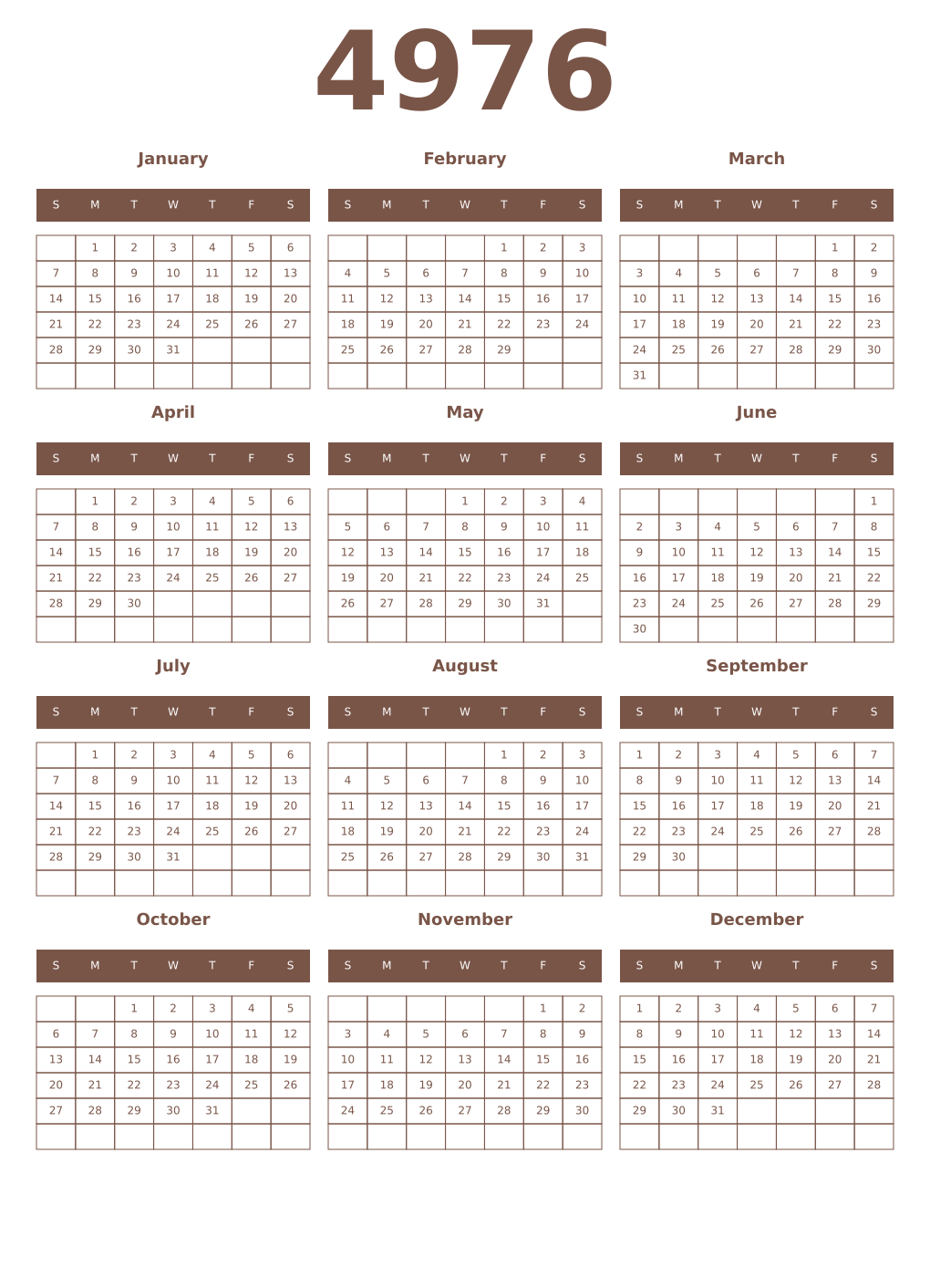 Printable 4976 Year Calendars coffe