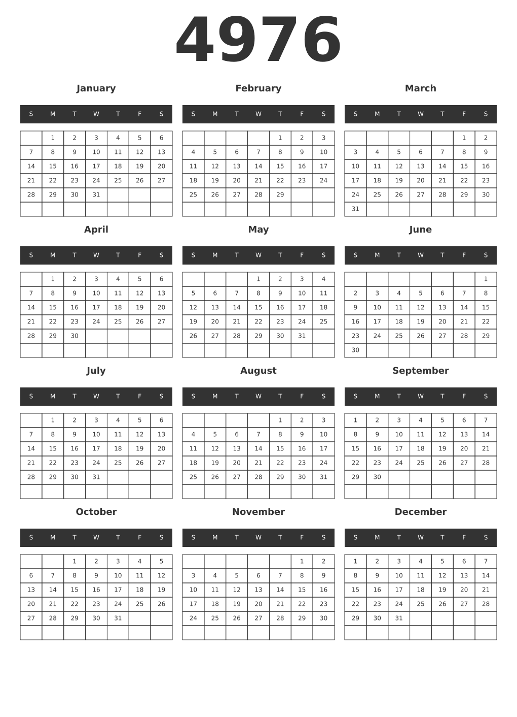 Printable 4976 Year Calendars dark