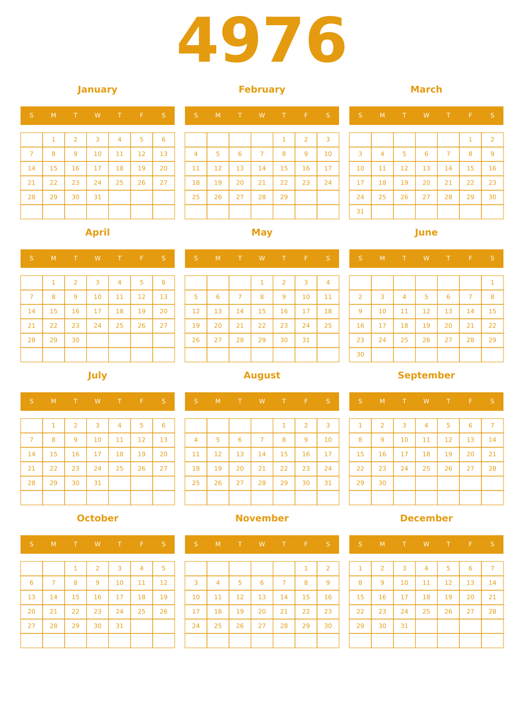 Printable 4976 Year Calendars gamboge