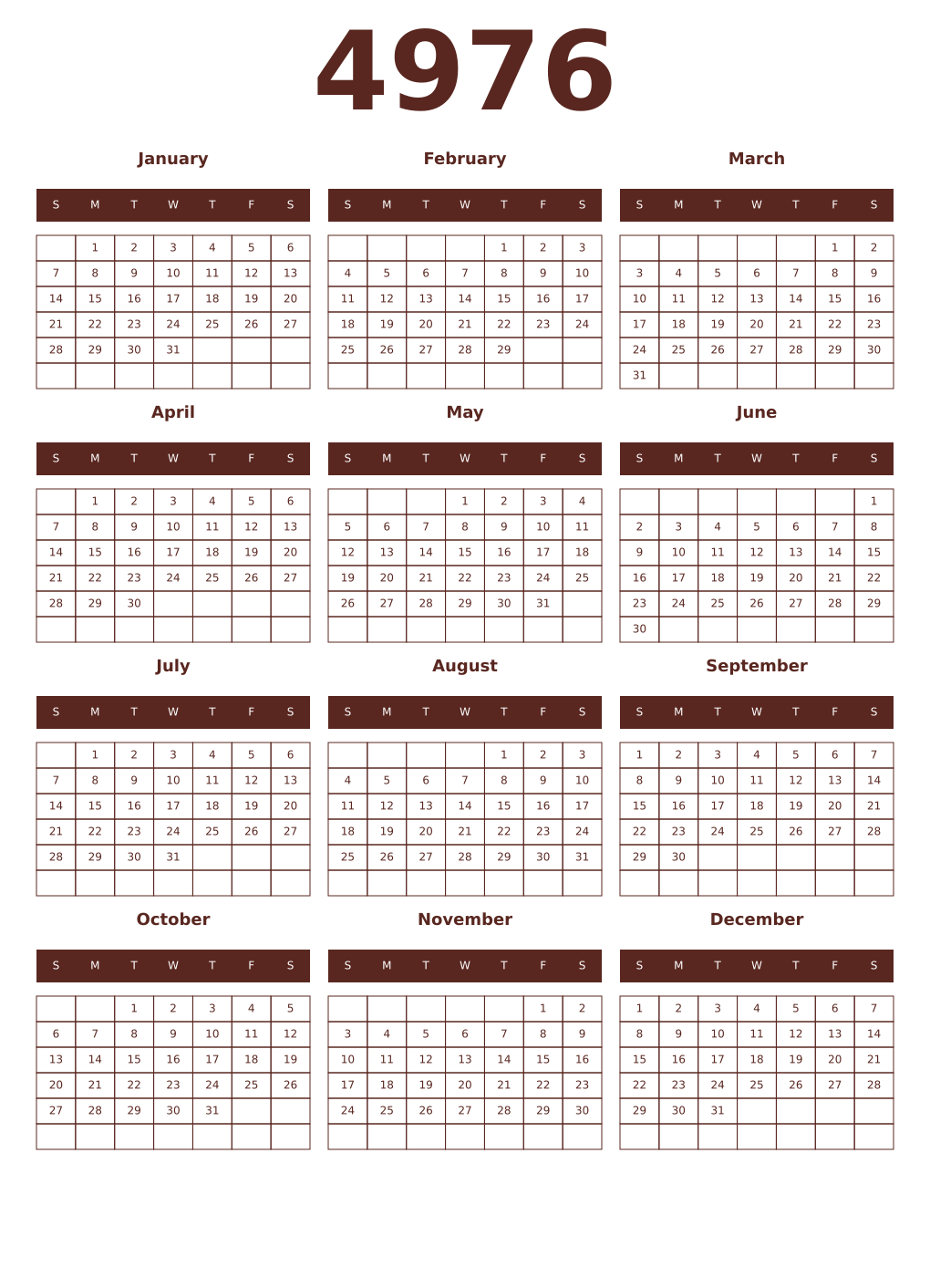 Printable 4976 Year Calendars mortuum