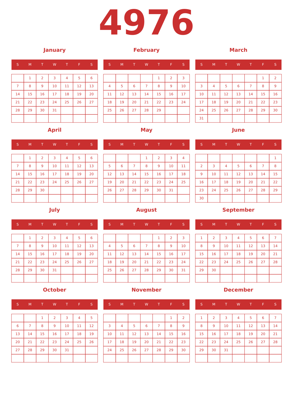 Printable 4976 Year Calendars red