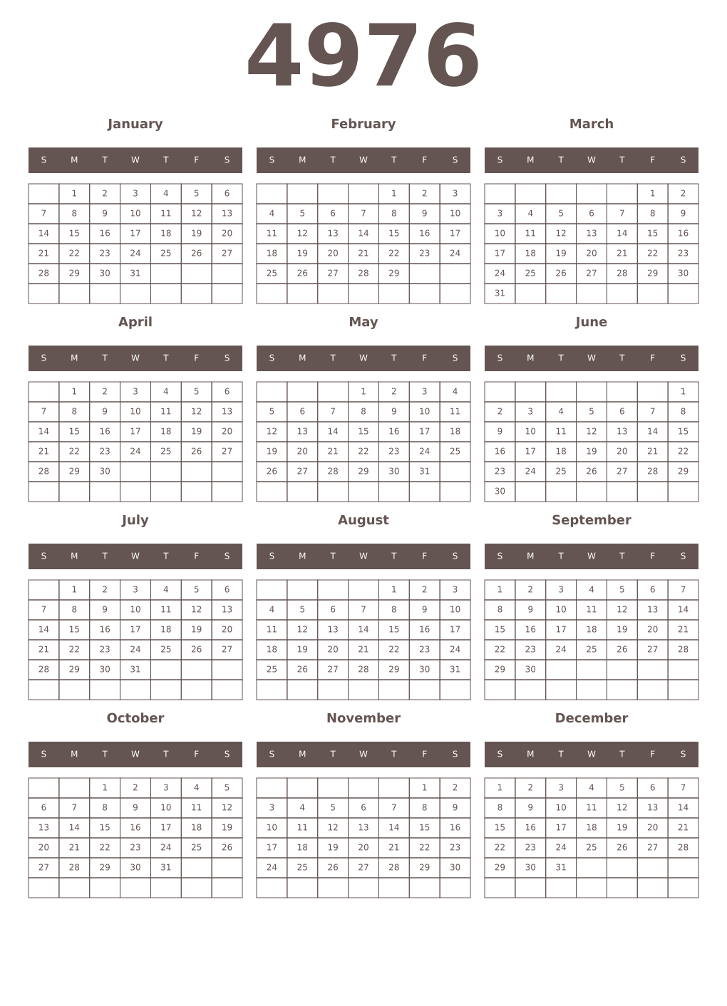 Printable 4976 Year Calendars wenge