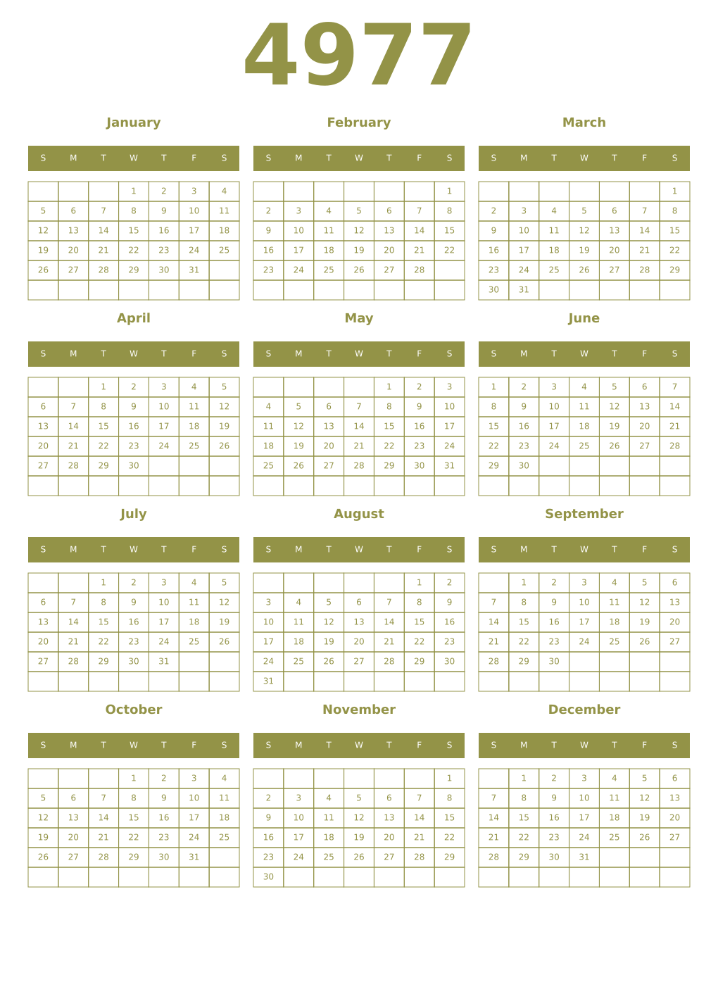 Printable 4977 Year Calendars eburnean