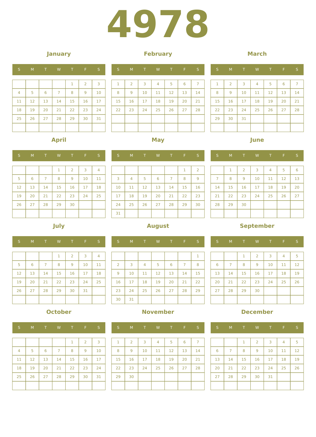 Printable 4978 Year Calendars eburnean